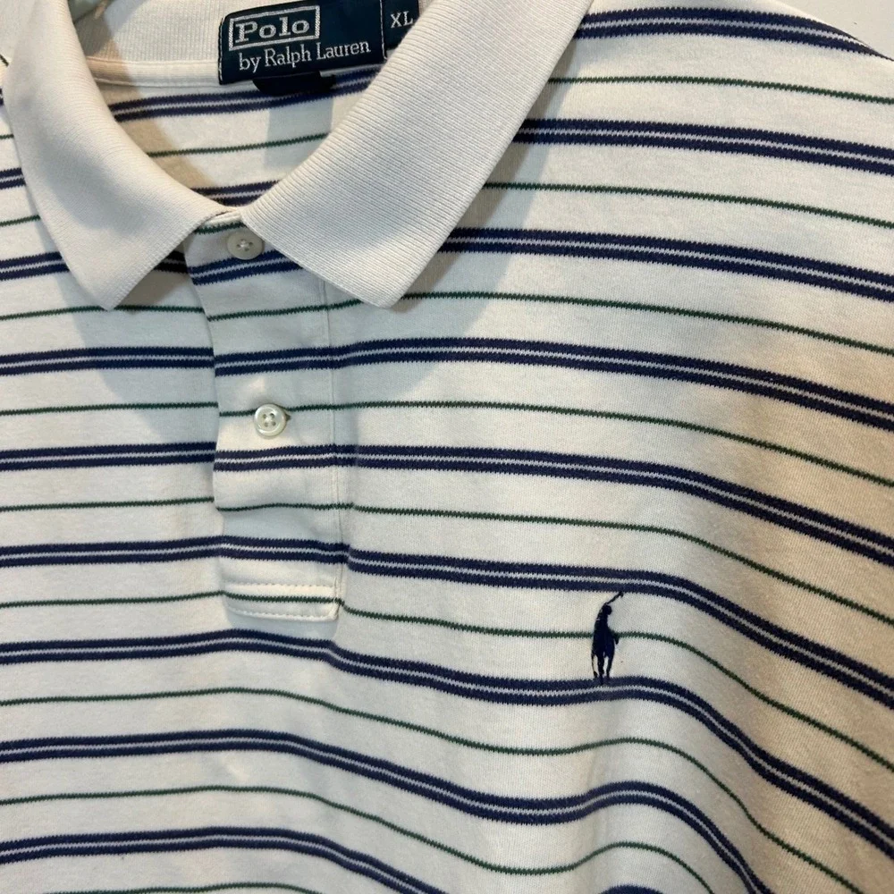 Polo Ralph Lauren Striped‎ Polo Shirt Mens XL Blue White Green Short Sleeve